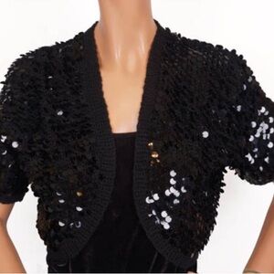 Lord & Taylor Silk Black Sequin Shrug - L /XL black silk sequined
